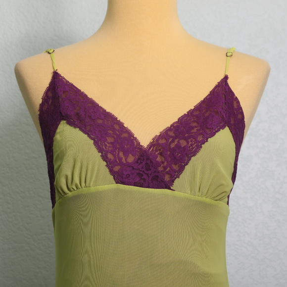 Marciano Lime Green Purple Lace Trim Slip Dress - Picture 2 of 8